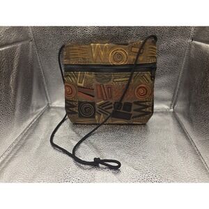 Bonnie Bag Tribal Print Crossbody Bag Earth Tones 9in X 8in with Cord Strap 49in